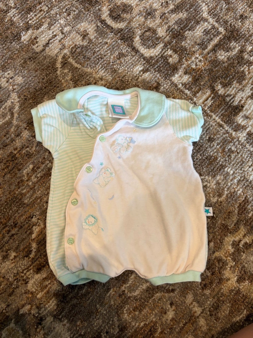 Vintage Little Me Baby Mint & White Short Sleeve Romper size 6 months